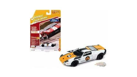 JOHNNY LIGHTNING 1/64 - FORD GT - 2005 - WHITE WITH ORANGE  