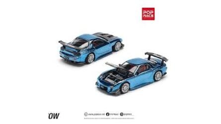 POP RACE 1/64 - MAZDA RX-7 RE-AMEMIYA WIDEBODY - BLUE CHROME