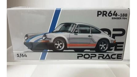 POP RACE 1/64 - PORSCHE SINGER 964 - SILVER / BLUE