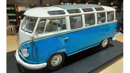 SOLIDO 1/18 - VW T1 SAMBA MINIBUS - 1962 - LIGHT BLUE