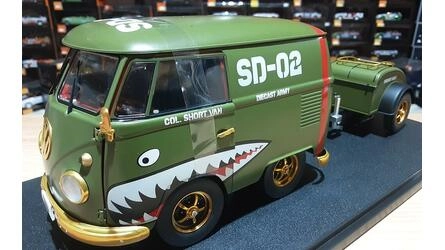 SOLIDO 1/18 -  VW T1 VAN KOOL COMBI WITH TRAILER - 1950 - GR